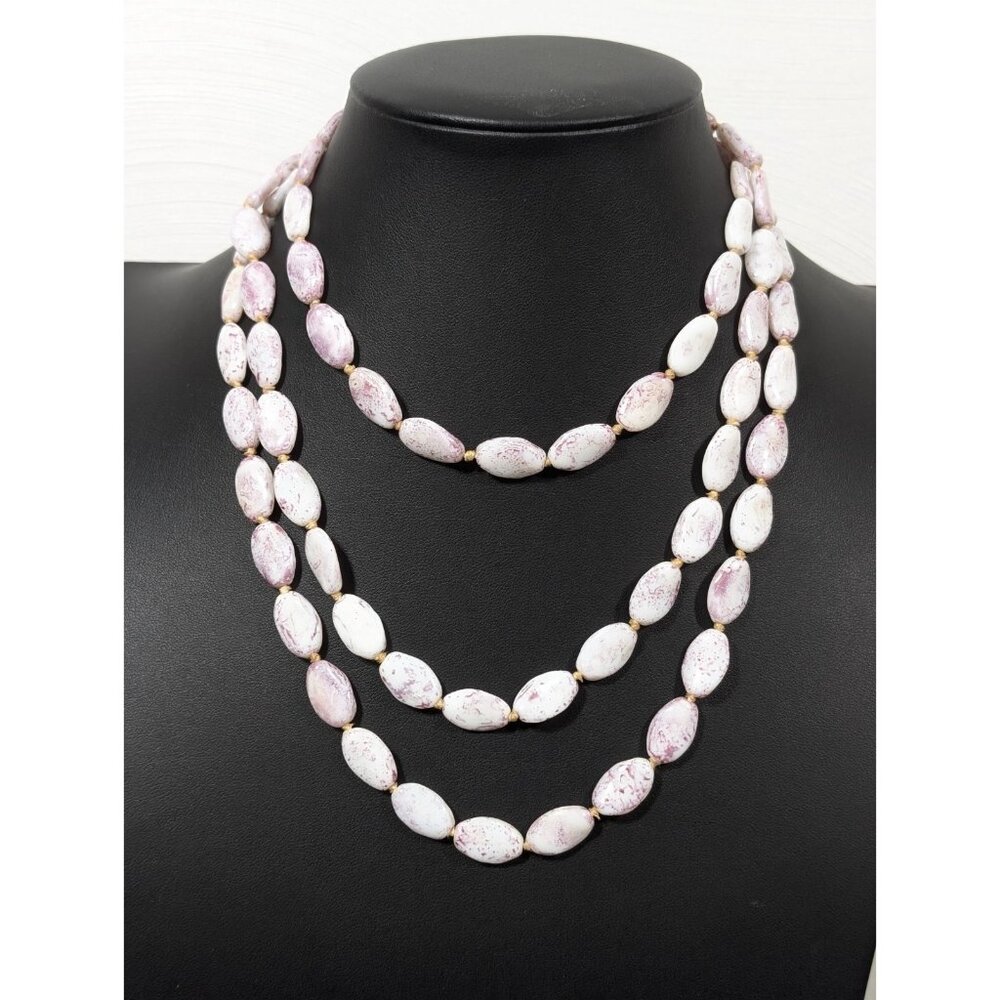 Vintage Italian Mottled Glass Bead Necklace Purple Single Long Strand 52" Opera